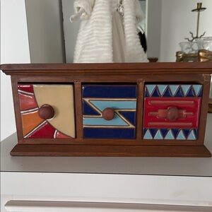 Camacho Aztec Boho Colorful Wooden Drawer Organizer
